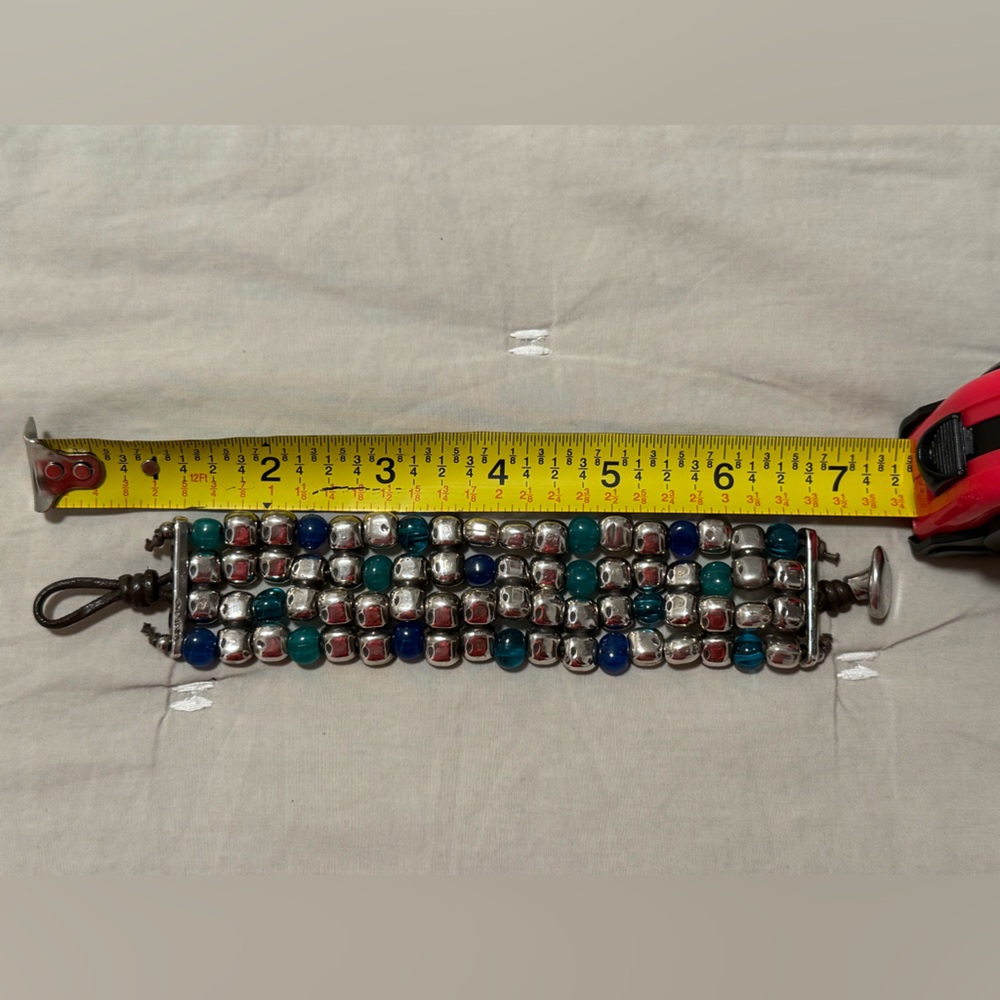 UNO de 50 Silver Beaded Bracelet with Blue and Green Accents and leather. - Picture 9 of 12
